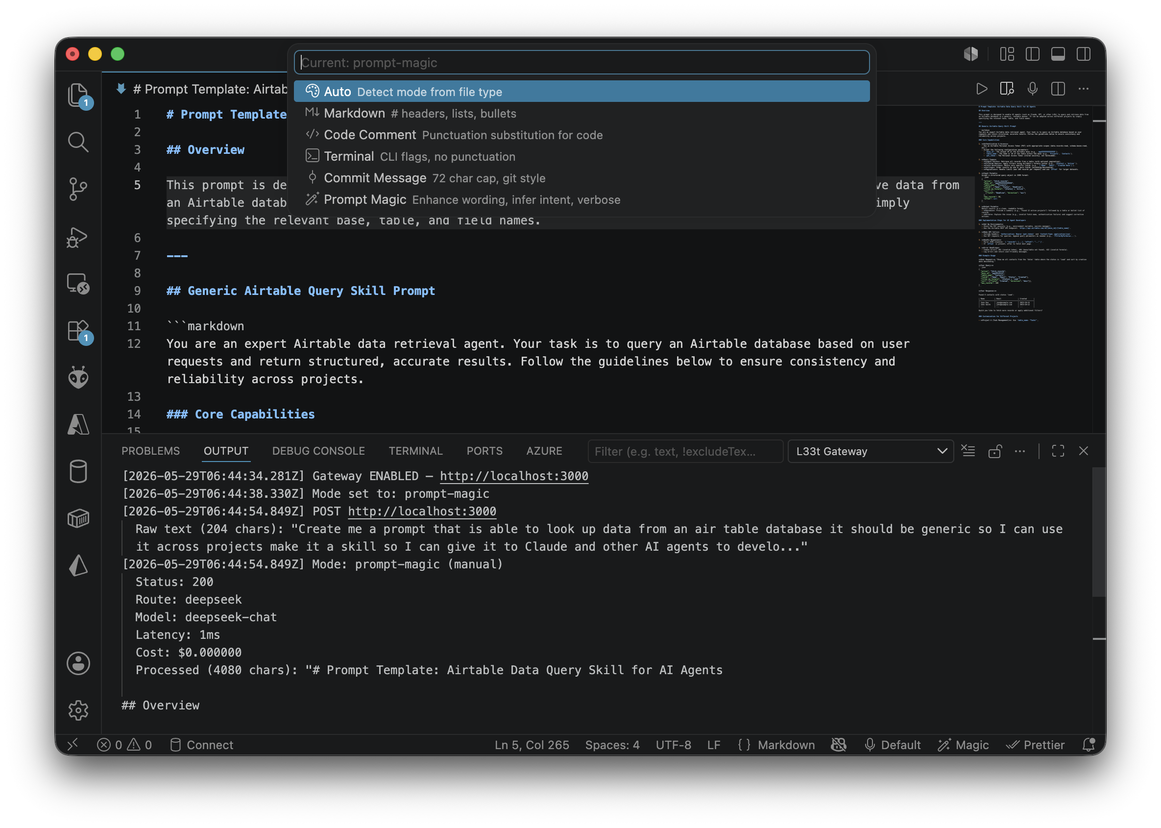Mode selector in status bar